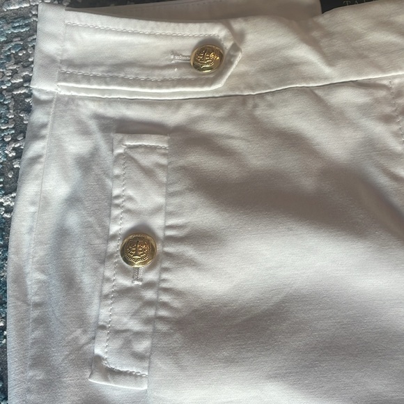 Talbots Summer White with Gold T Buttons Ankle Length Cotton Pants Size 2 - Picture 8 of 13